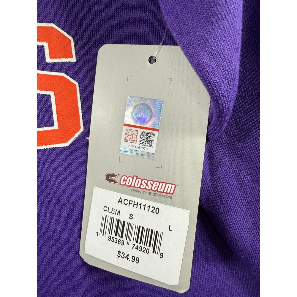 NEW Colosseum Clemson Tigers Pullover Fleece Hoodie Purple Mens Large - Picture 5 of 8